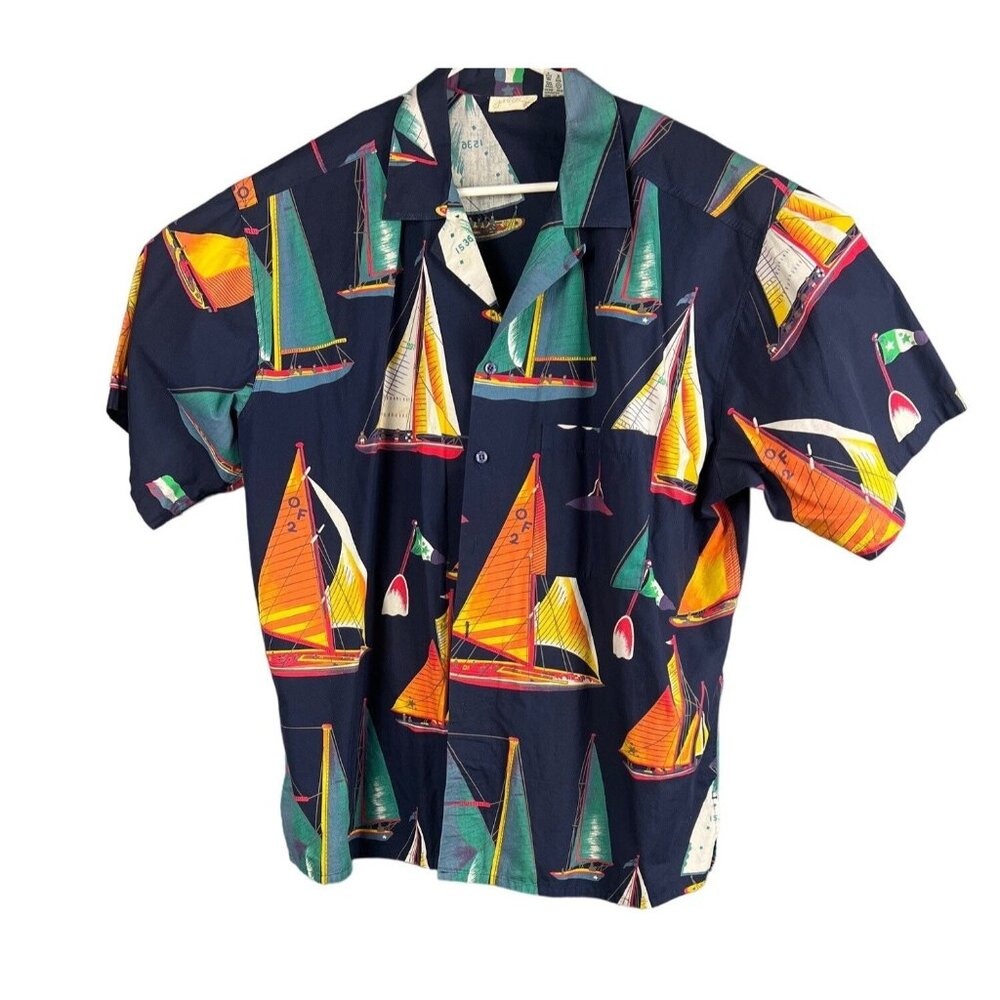 Vintage GOTTEX  Men's Button Multicolor Hawaiian Sailboat Shirt Size XL